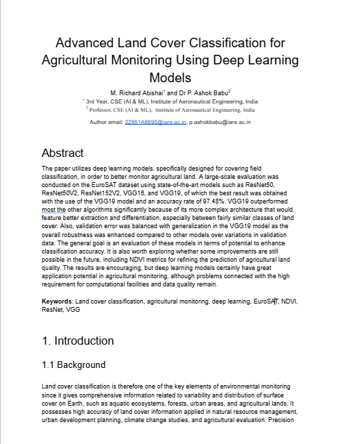 Advanced Land Cover Classification for Agricultural Monitoring Using Deep Learning Models